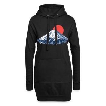 Geometrischer Berg mit roter Sonne  Origami Fuji - Hoodie-Kleid - Schwarz - Vorne