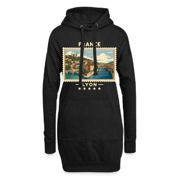 Frankreich Lyon Vintage Reisemarke - Hoodie-Kleid - Schwarz - Vorne
