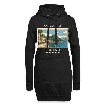 Schweiz Lugano Vintage Reisemarke - Hoodie-Kleid - Schwarz - Vorne