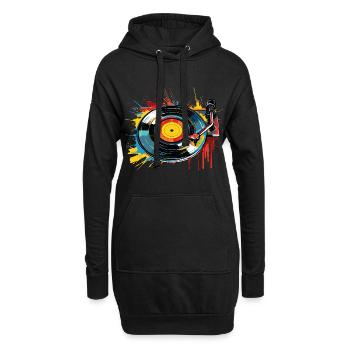 Disque Vinyle LP Platine Rétro - Sweat-shirt à capuche long Femme - noir - Devant