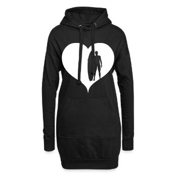 Surfer Herz weiß - Hoodie-Kleid - Schwarz - Vorne