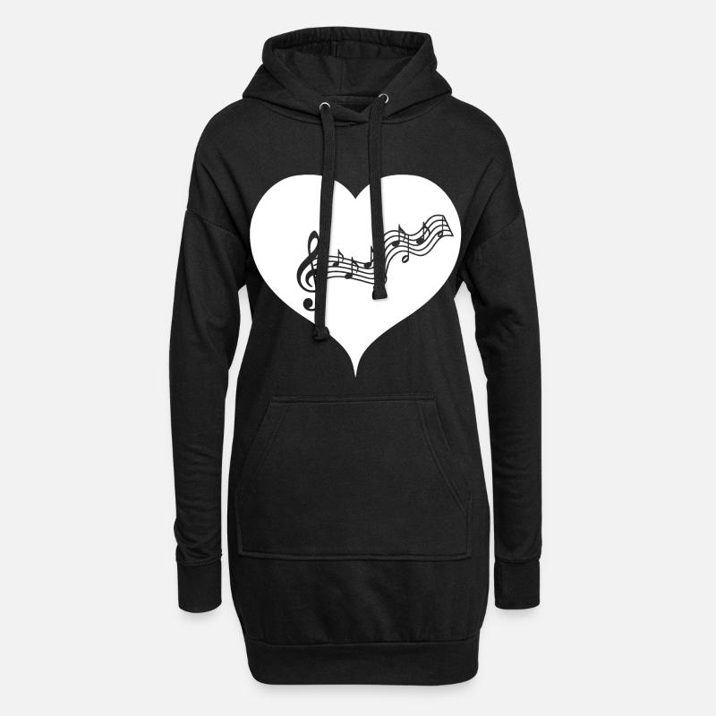 Herz Note Musiknote Musik Liebe weiß Geschenkidee - Hoodie-Kleid - Schwarz