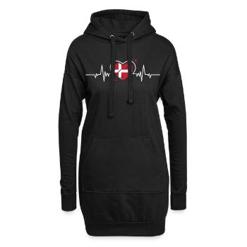 Danemark Coeur Battement de cœur Drapeau Cadeau - Sweat-shirt à capuche long Femme - noir - Devant