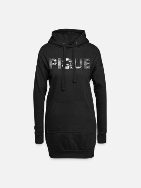 Punkt-Piqué Schriftzug - Hoodie-Kleid - Schwarz