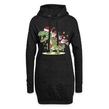 Noël, Dino, Noël, Trex Dinosaures, Gnomes - Sweat-shirt à capuche long Femme - noir - Devant