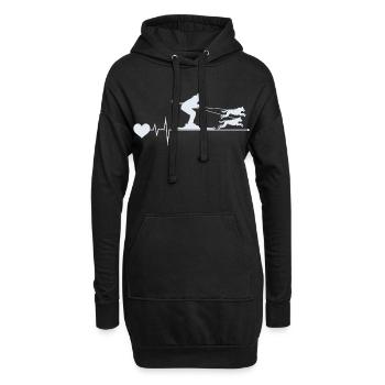 Hund Skijöring Skifahren Wintersport Herzschlag Puls - Hoodie-Kleid - Schwarz - Vorne