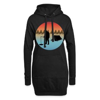 Pêche sur glace Camp d’hiver Camp Tentes Arbres Nature - Sweat-shirt à capuche long Femme - noir - Devant