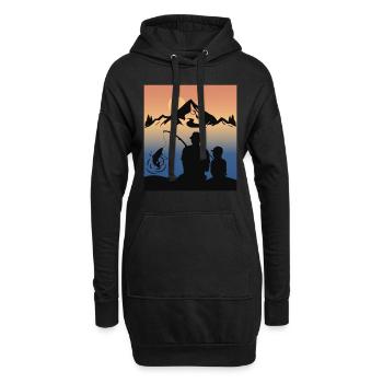 Pêche Papa Fils Famille Camping Montagne Nature - Sweat-shirt à capuche long Femme - noir - Devant