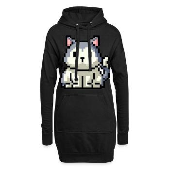 8bit 16bit verpixelt Katze - Hoodie-Kleid - Schwarz - Vorne