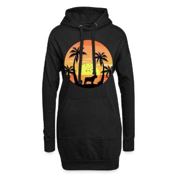 Französische Bulldogge Besitzer Strand Sonnenuntergang Palmen - Hoodie-Kleid - Schwarz - Vorne