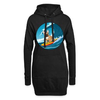 Bouledogue Français Propriétaire Beach Dog Surfing Planche de surf - Sweat-shirt à capuche long Femme - noir - Devant
