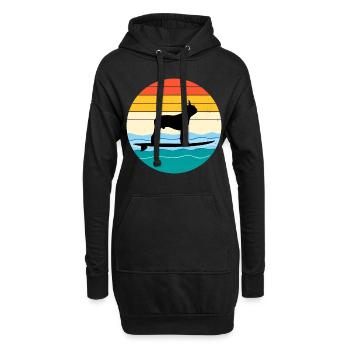 Boston terrier Propriétaire Chien Surf Sea Waves - Sweat-shirt à capuche long Femme - noir - Devant