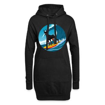 Dobermann propriétaire chien surf mer vagues - Sweat-shirt à capuche long Femme - noir - Devant