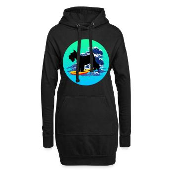 Zwergschnauzer Hund Surfen Meereswellen - Hoodie-Kleid - Schwarz - Vorne