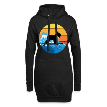 Zwergschnauzer Hund Surfing Vintage Retro - Hoodie-Kleid - Schwarz - Vorne