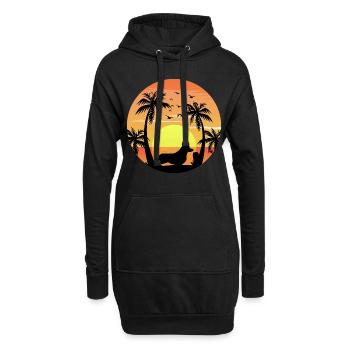Cardigan Welsh Corgi Dog Surfing Beach Palm Trees - Hoodie Dress - black - Front
