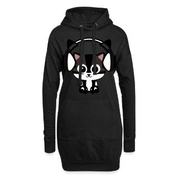Melodische Samtpfote: Katze mit Headset - Hoodie-Kleid - Schwarz - Vorne
