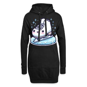 Schlittschuhlaufen Kawaii - Hoodie-Kleid - Schwarz - Vorne