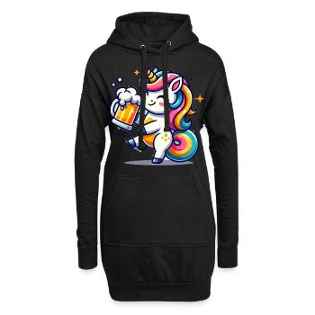 Cute Unicorn Drinking Beer - Hoodie-Kleid - Schwarz - Vorne
