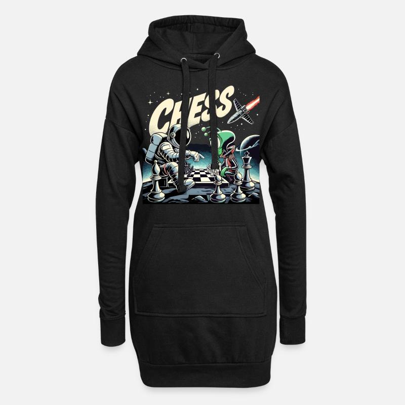 Astronaut Alien Schach Rakete Universum Geschenk - Hoodie-Kleid - Schwarz