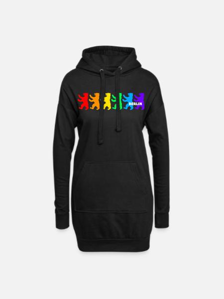 Berliner Bären / Regenbogenfarben - Hoodie-Kleid - Schwarz