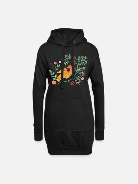 Vogel Folk Art Bird - Hoodie Dress - black