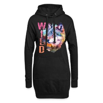 Loup Sauvage Wolf Head Nature Wilderness Forest Trees Art - Sweat-shirt à capuche long Femme - noir - Devant