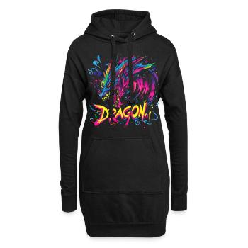 Dragon Coloré Fantaisie Magie Mysticisme Mythologie Art - Sweat-shirt à capuche long Femme - noir - Devant