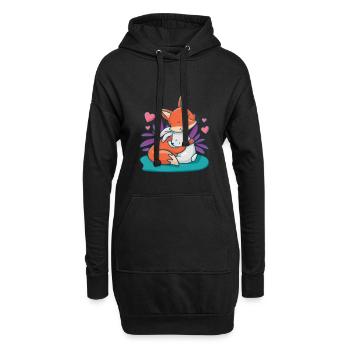 Renard lièvre câlin amour ensemble cadeau enfant - Sweat-shirt à capuche long Femme - noir - Devant