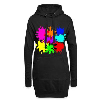 bunte Farbkleckse Paintballflecken - Hoodie-Kleid - Schwarz - Vorne