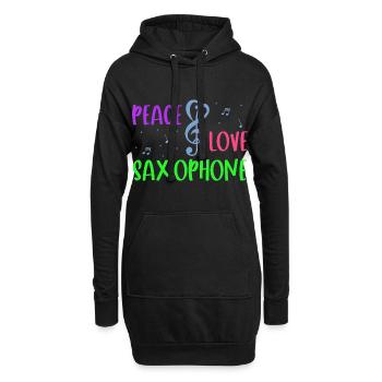 Peace Love Saxophone - Hoodie-Kleid - Schwarz - Vorne