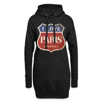 Paris France City I Love Vintage Enseigne Rétro - Sweat-shirt à capuche long Femme - noir - Devant