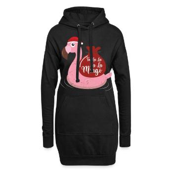 Flamingo Design Lustige Weihnachtspullover - Hoodie-Kleid - Schwarz - Vorne