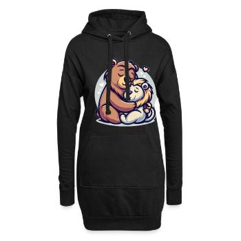 Ours câlin et lion amoureux - Sweat-shirt à capuche long Femme - noir - Devant
