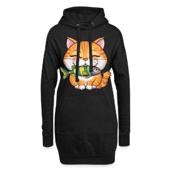Niedliche Katze mit Fisch für Katzenbesitzer - Hoodie-Kleid - Schwarz - Vorne