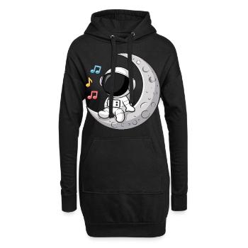 Niedlicher Astronaut auf den Mond Musik hören - Hoodie-Kleid - Schwarz - Vorne