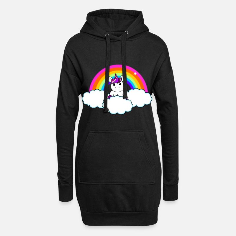 Regenbogen Einhorn - Hoodie-Kleid - Schwarz