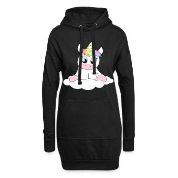 Licorne mignonne sur nuage avec des cheveux arc-en-ciel - Sweat-shirt à capuche long Femme - noir - Devant