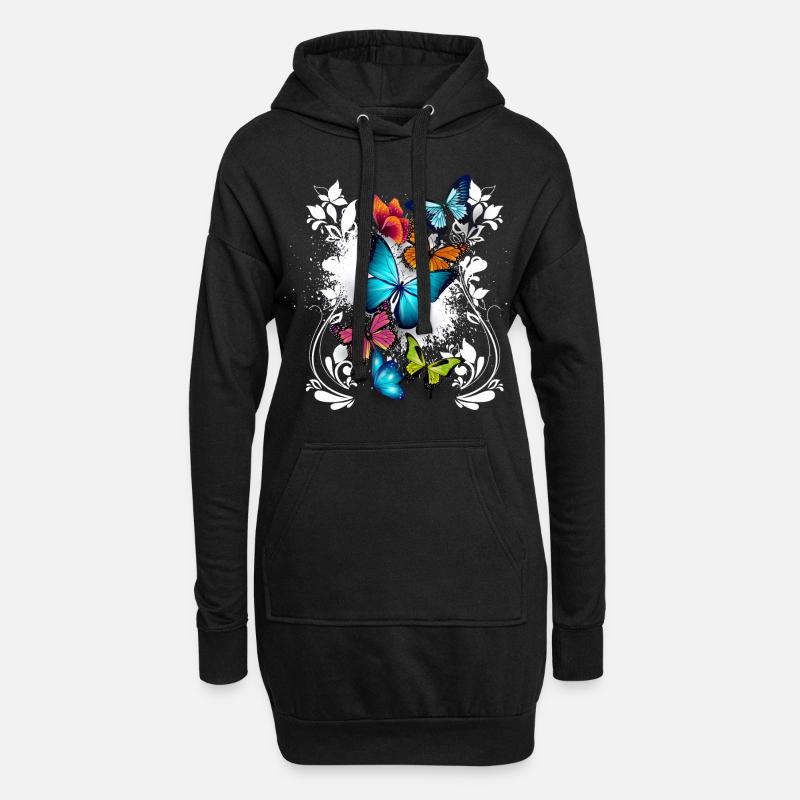 Schmetterling Blumen Ornament Splash Kunst - Hoodie-Kleid - Schwarz