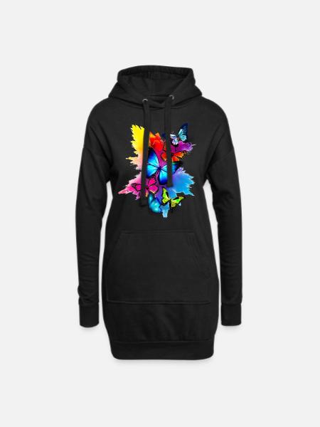 Schmetterling Splash Bunt - Hoodie-Kleid - Schwarz