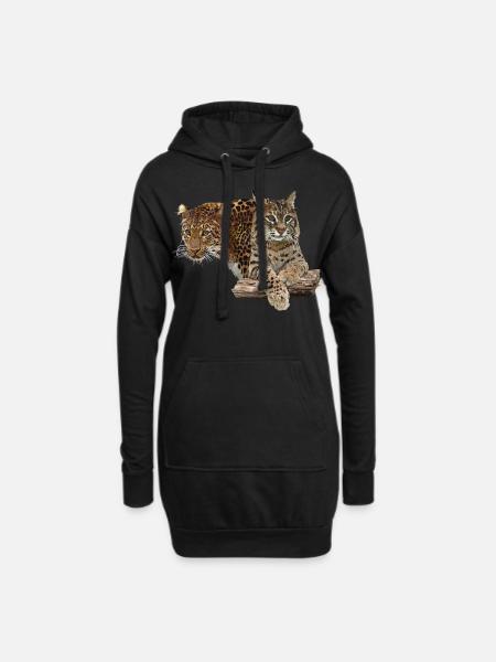 Leopard und Luchs - Hoodie-Kleid - Schwarz