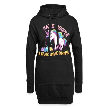 Ich Hasse Menschen Einhorn Kotzt Regenbogen Lustig - Hoodie-Kleid - Schwarz - Vorne