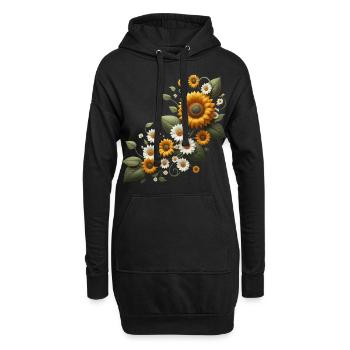 Sonnenblumenranke Margeriten Sonnenblume floral - Hoodie-Kleid - Schwarz - Vorne