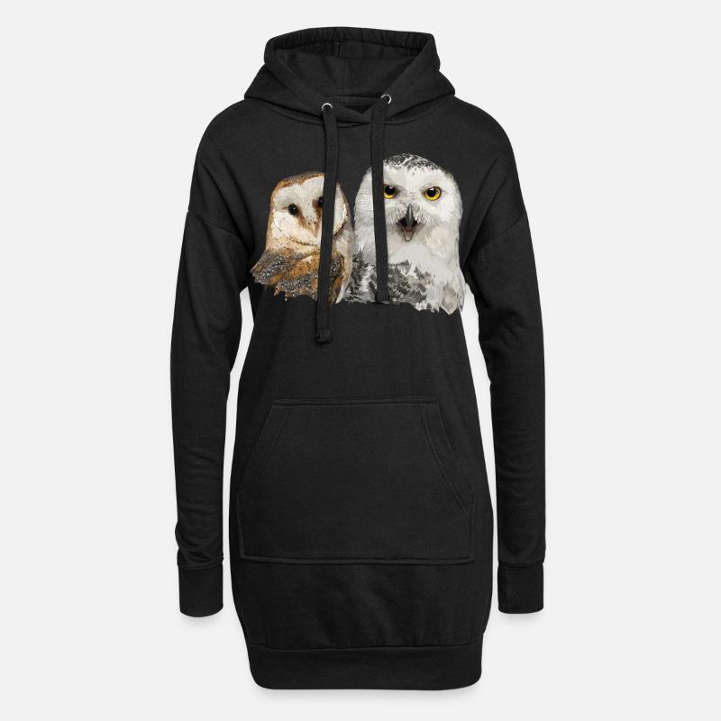 Schneeeule und Schleiereule - Hoodie-Kleid - Schwarz