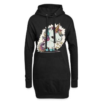 Einhorn Bunt Farben Süß Niedlich Cartoon Comic - Hoodie-Kleid - Schwarz - Vorne