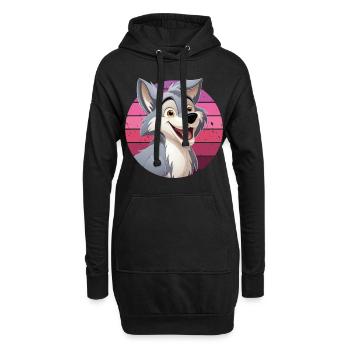 Wolf Lacht Cartoon Comic Wolfskopf Wölfe Süß - Hoodie-Kleid - Schwarz - Vorne