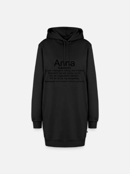 Name Definition Anna - Hoodie-Kleid - Schwarz