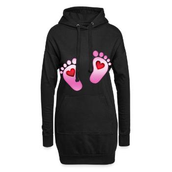 Baby Pieds coeur bébé empreinte maman fille rose pieds - Sweat-shirt à capuche long Femme - noir - Devant