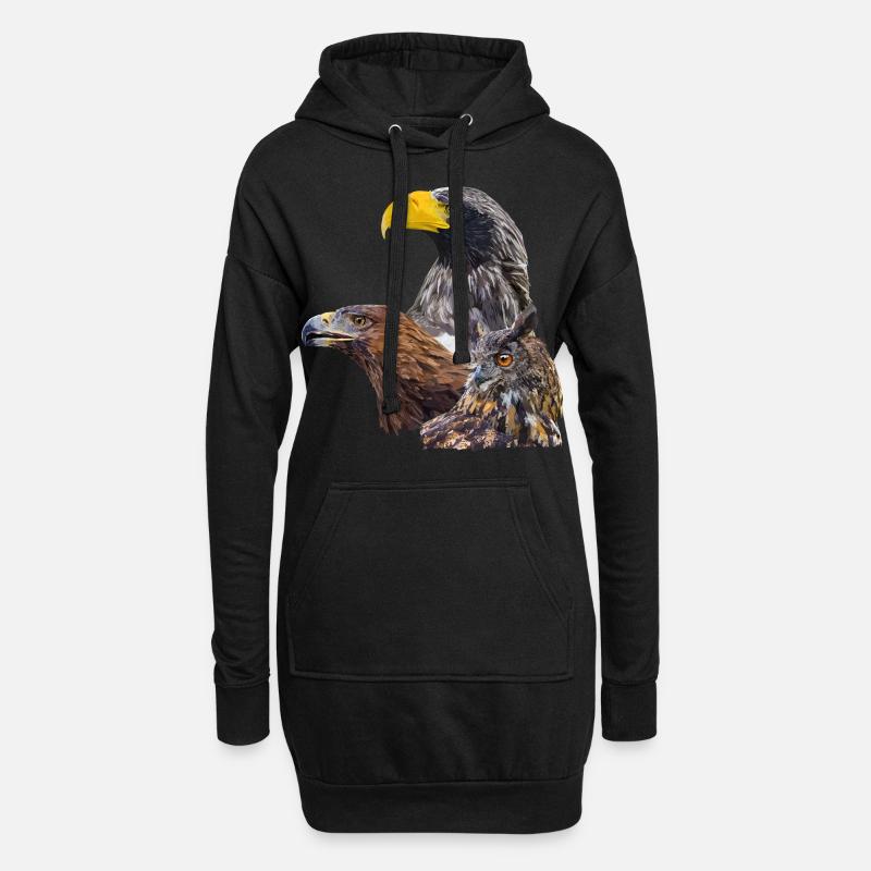 Greifvögel - Hoodie-Kleid - Schwarz