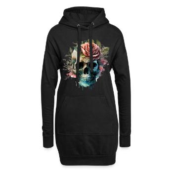 Crâne avec des fleurs - Skull Dia De Los Muertos - Sweat-shirt à capuche long Femme - noir - Devant